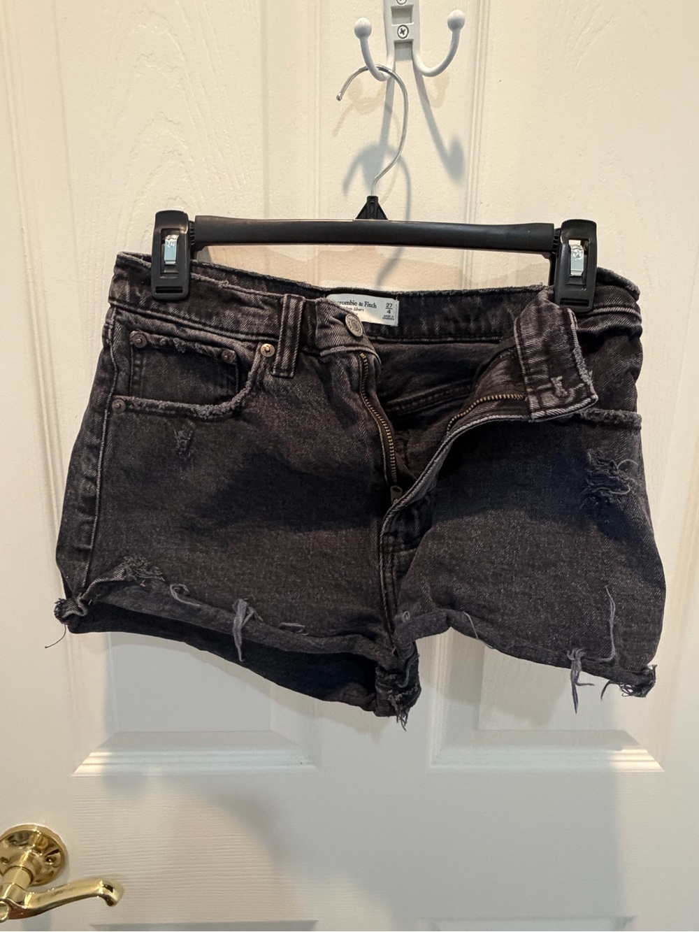 Abercrombie & Fitch Charcoal Black Distressed Denim Shorts